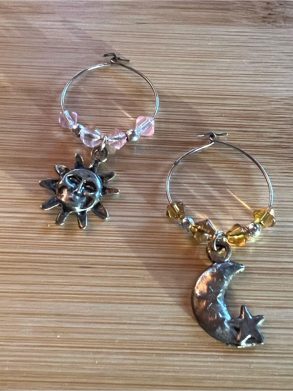 Sun Moon Star Wine Glass Charms Set of 2 Beaded Celestial Drink Markers Whimsy
